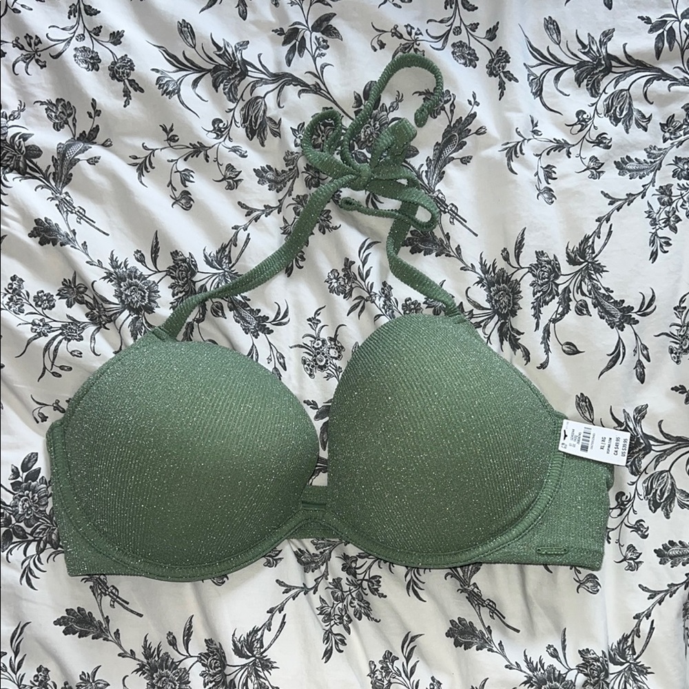 PINK Green Glitter Halter Push Up Bikini Top